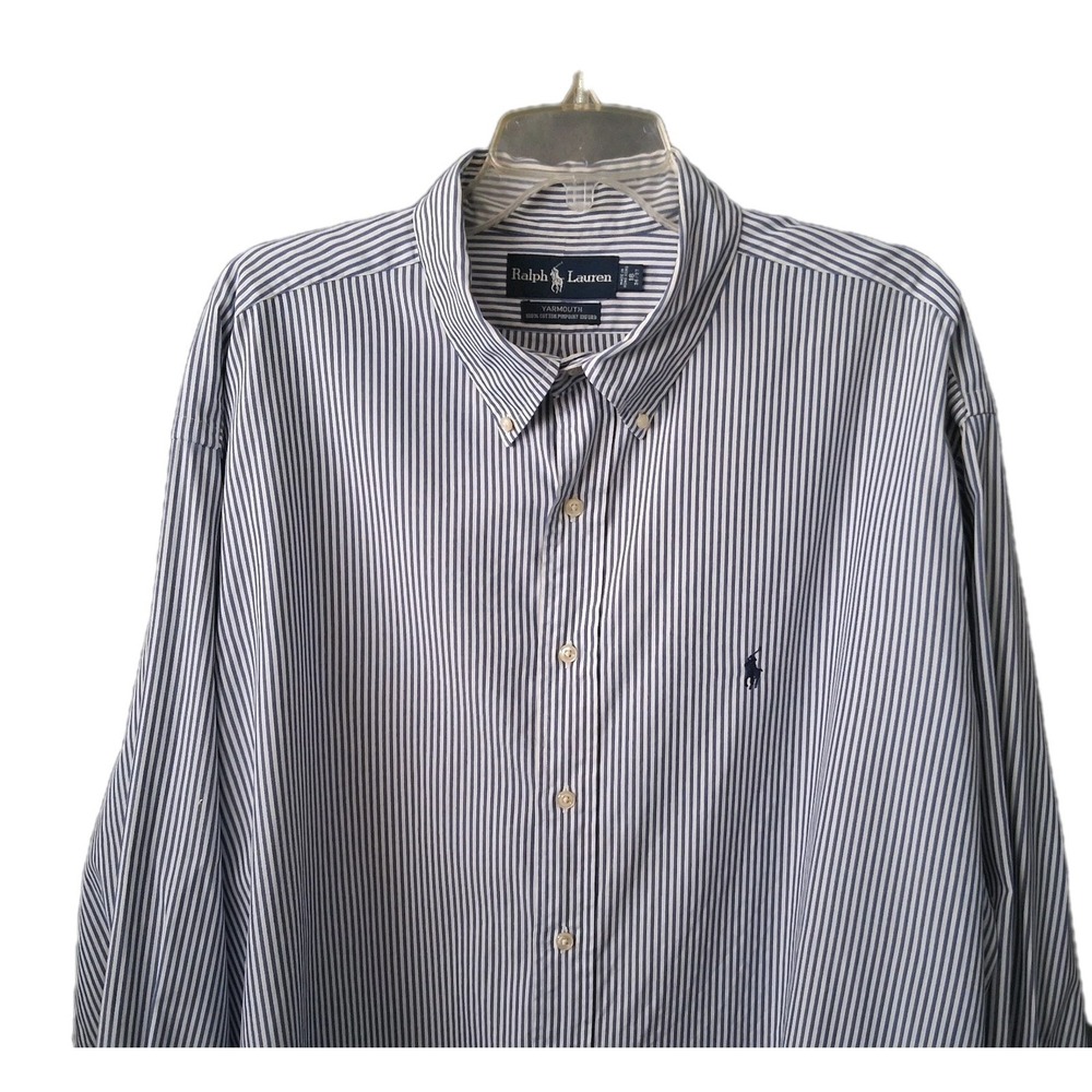 Vintage Ralph Lauren Shirt Mens 18/36- 37‎ Yarmouth Blue White Pinpoint Oxford